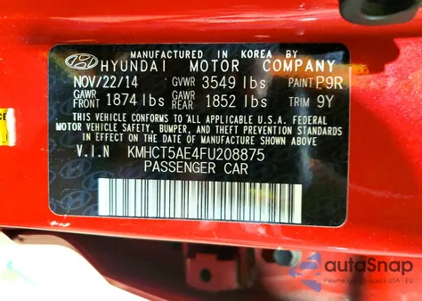 2015 Hyundai Accent Gs z USA, uszkodzony, nr VIN KMHCT5AE4FU208875